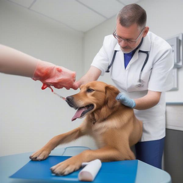 Veterinarian Checking Dog's Blood Sugar