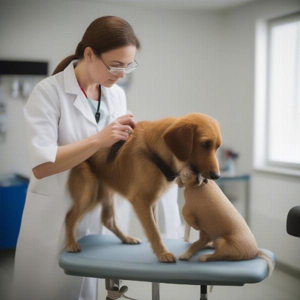 Veterinarian examining a dog