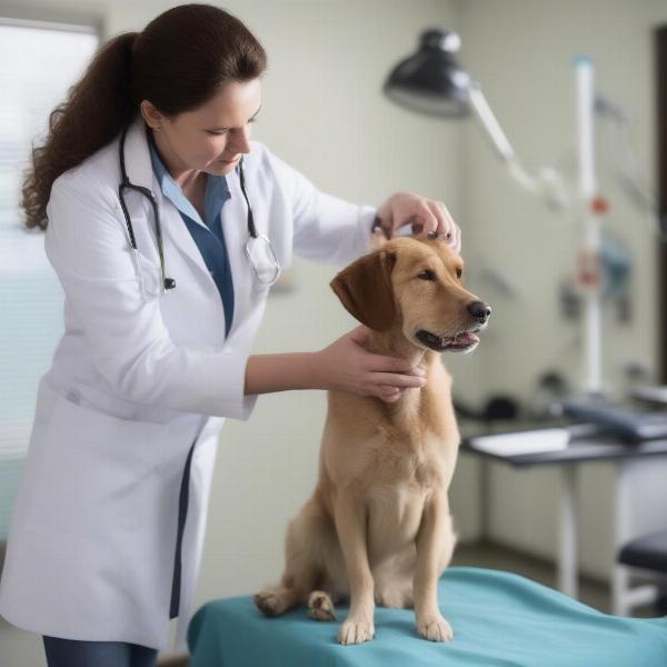 Veterinarian examining a dog for food allergies