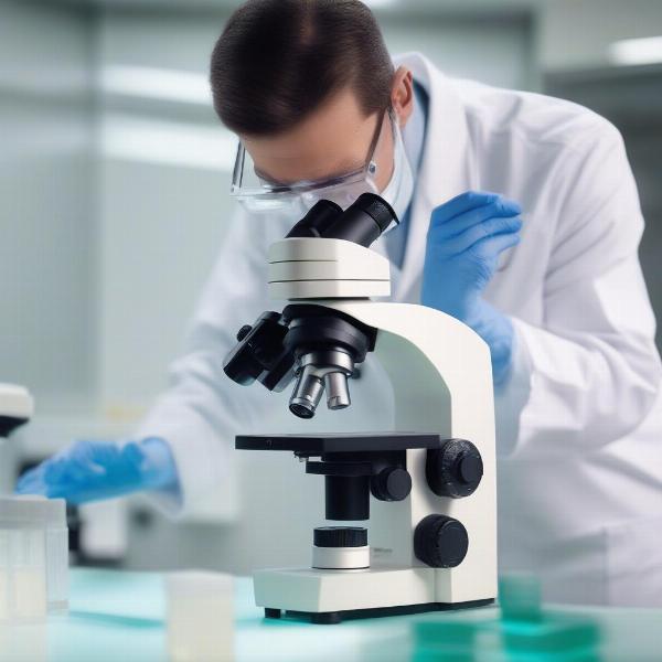 Veterinarian Examining Cytology Slide