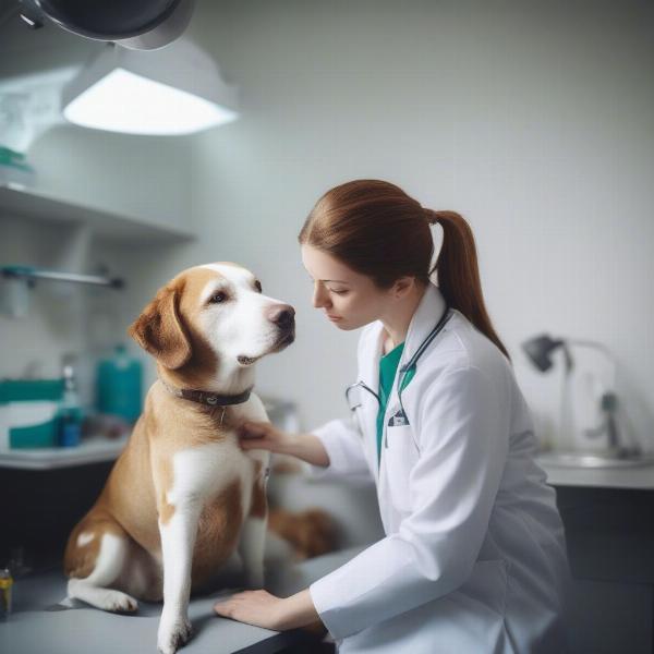 Veterinarian examining a dog