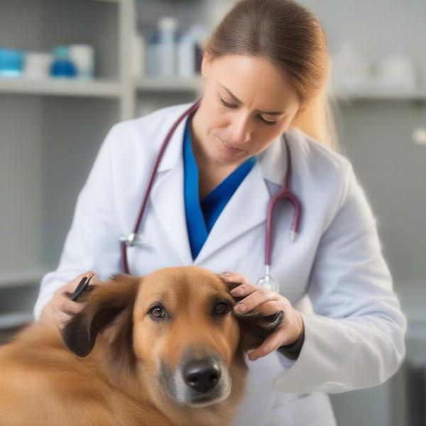 Veterinarian examining a dog