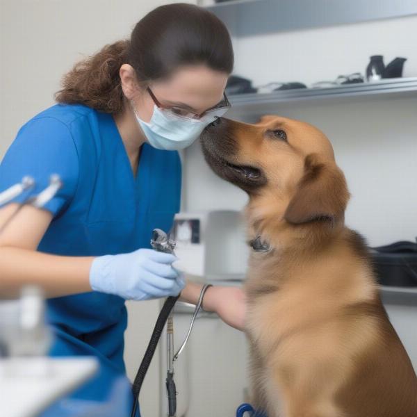 Veterinarian Examining a Dog