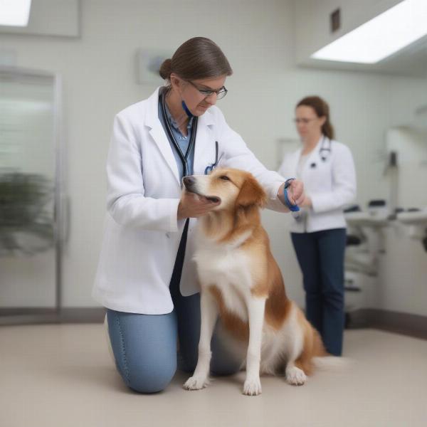 Veterinarian examining a dog