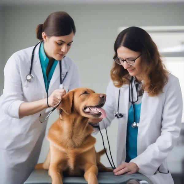 Veterinarian examining a dog