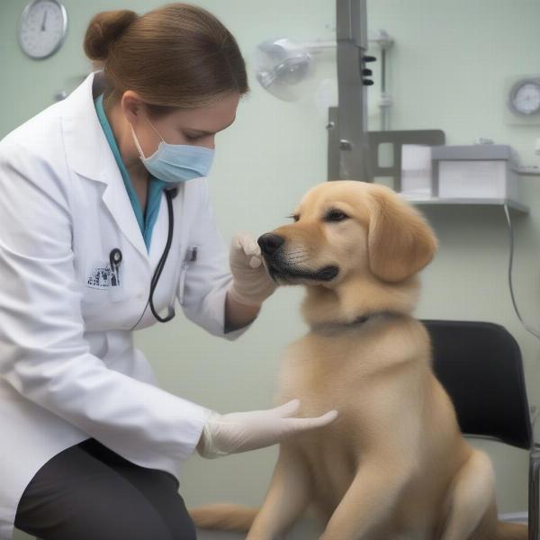 Veterinarian examining a dog