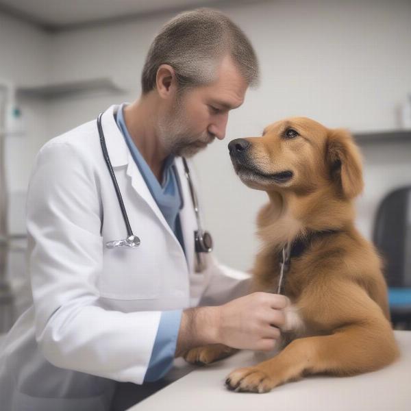 Veterinarian examining a dog for potential food-related issues