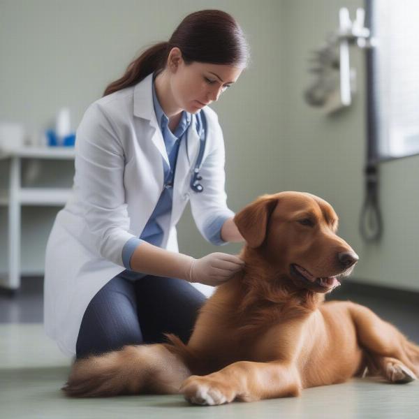 Veterinarian examining a dog's joints