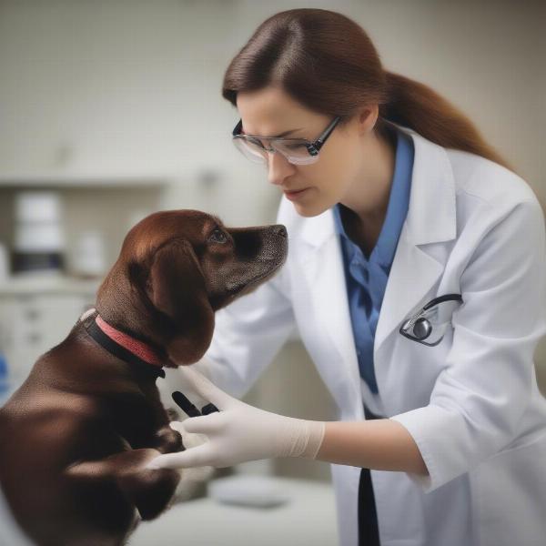 Veterinarian examining a dog