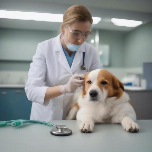 Veterinarian examining a dog in a clinic