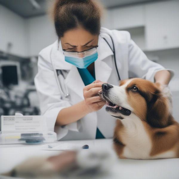 Veterinarian examining a dog