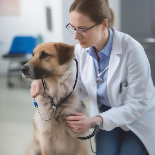 Veterinarian examining a dog