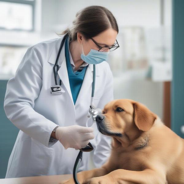 Veterinarian examining a dog for allergies