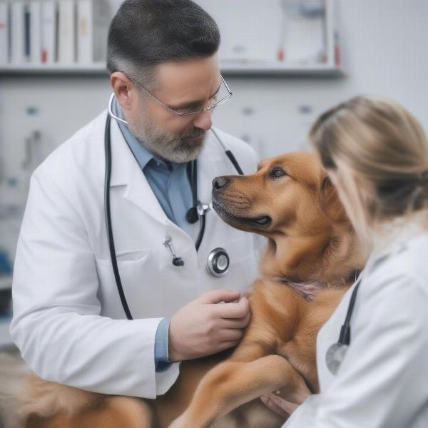 Veterinarian examining dog