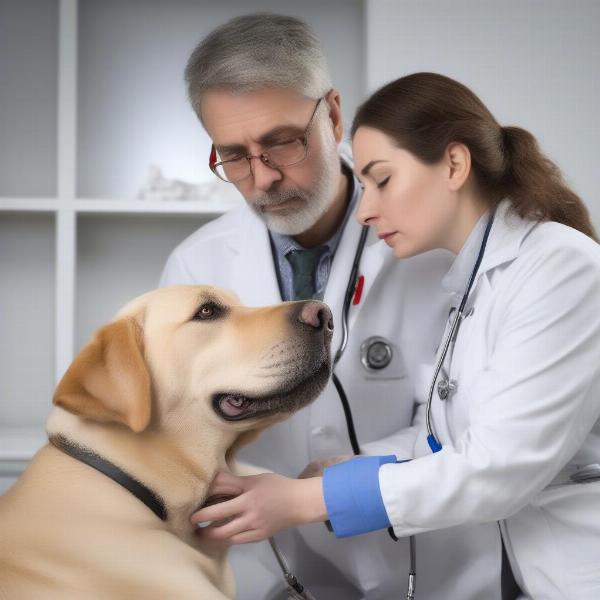 Veterinarian examining a dog