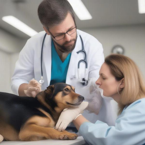 Veterinarian examining a dog