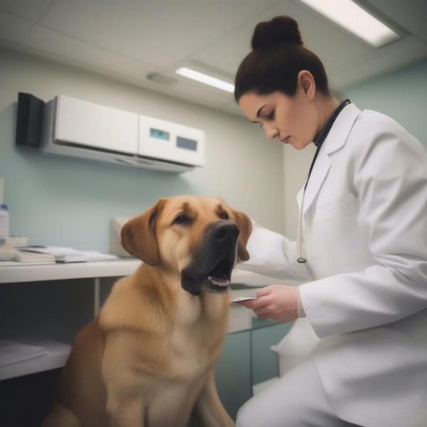 Veterinarian Examining Dog Blood Test Results