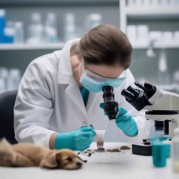 Veterinarian Examining Dog Fecal Sample