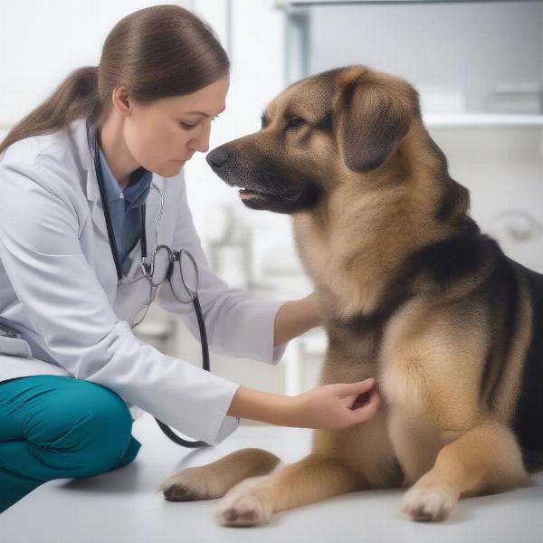 Veterinarian Examining a Dog for Digestive Issues