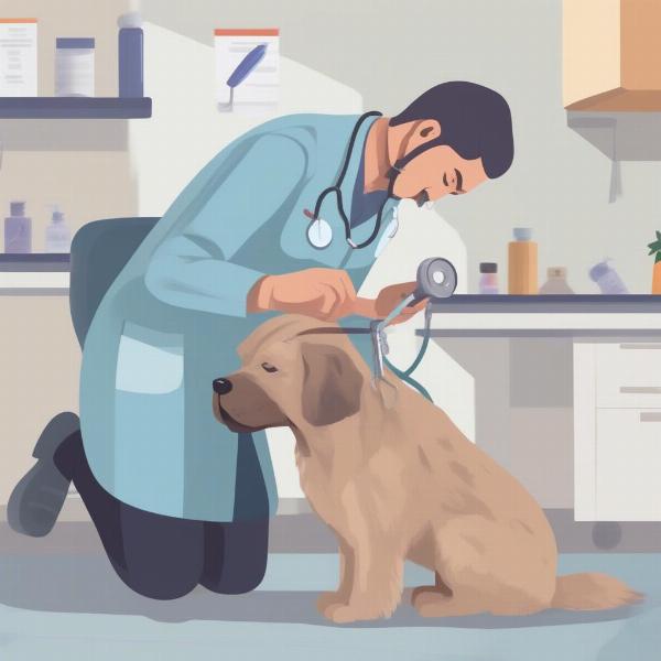 Veterinarian examining a dog for fleas