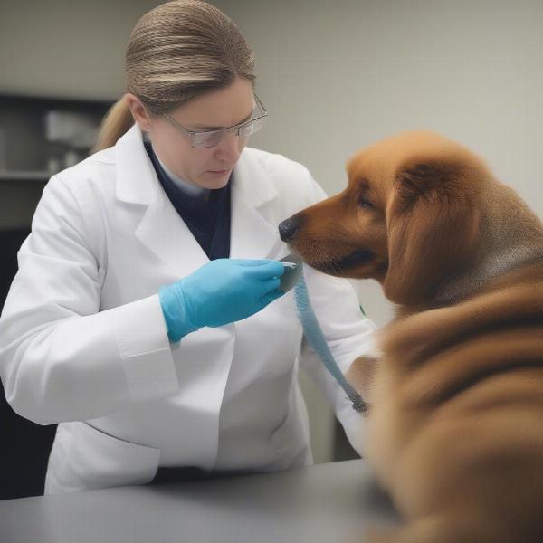 Vet examining dog