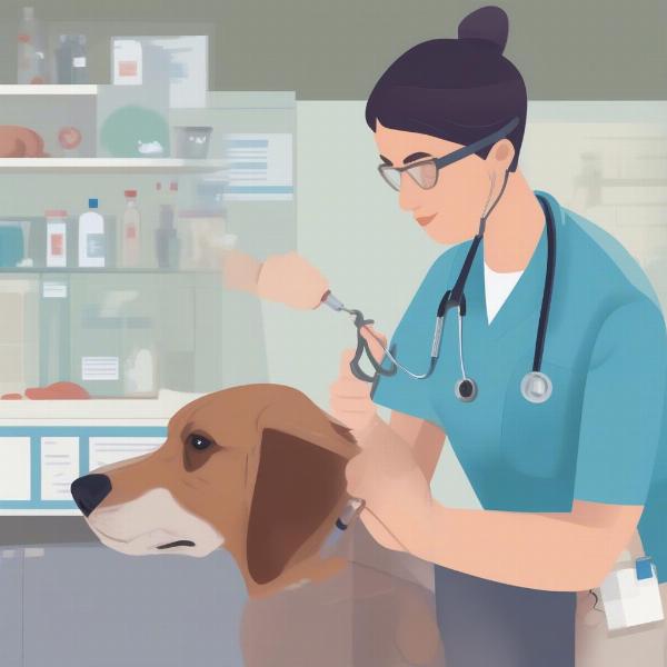 Veterinarian examining a dog for parasites