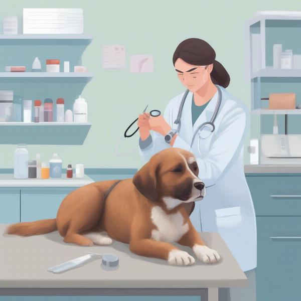 Veterinarian examining a dog for potential platelet-related issues