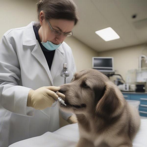 Veterinarian Examining Dog's Mouth