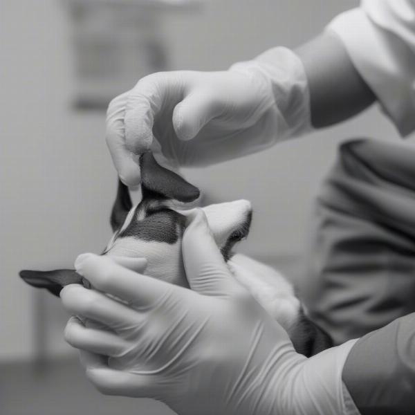 Veterinarian examining a dog's injured paw