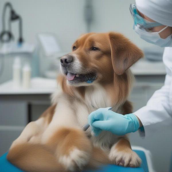 Veterinarian examining a dog's teeth