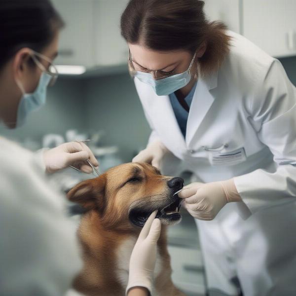 Veterinarian Examining Dog Teeth