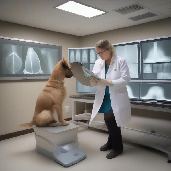 Veterinarian Analyzing Dog X-ray for Lameness Diagnosis