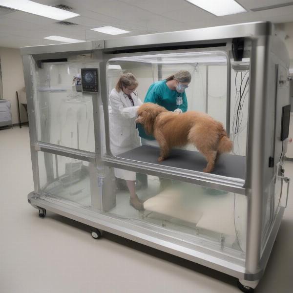 Veterinarian Monitoring Dog in Oxygen Chamber