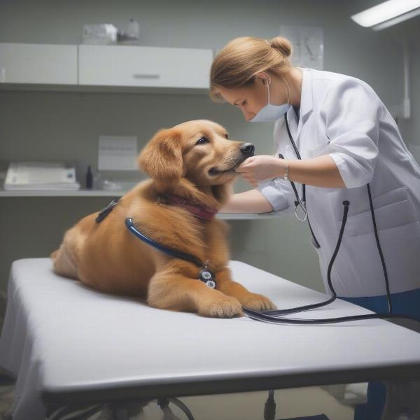 A veterinarian examining a dog for potential kidney failure