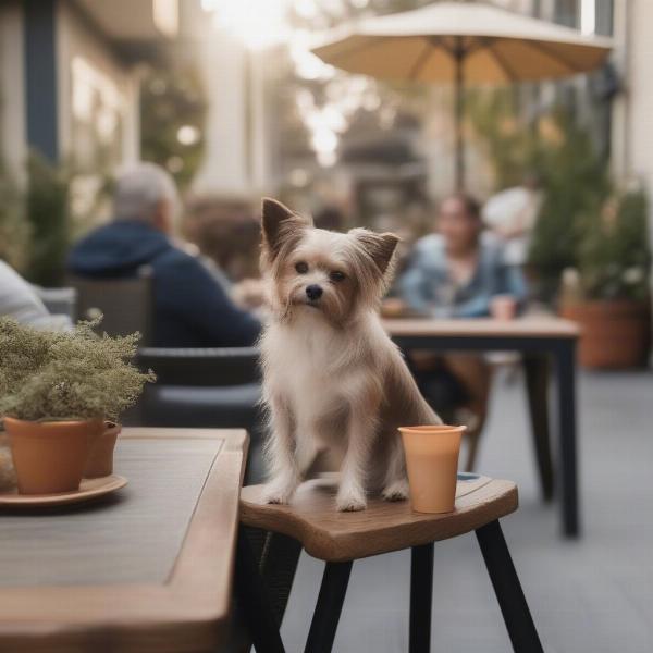 Dog enjoying a patio at a restaurant in Victoria