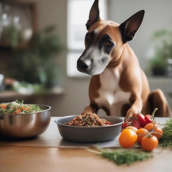 A VIP dog enjoying a gourmet meal