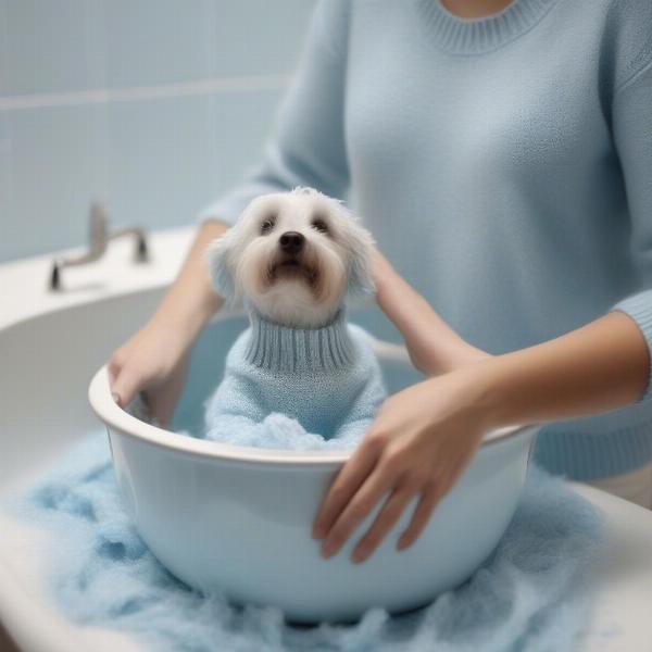 Washing a knitted dog jumper