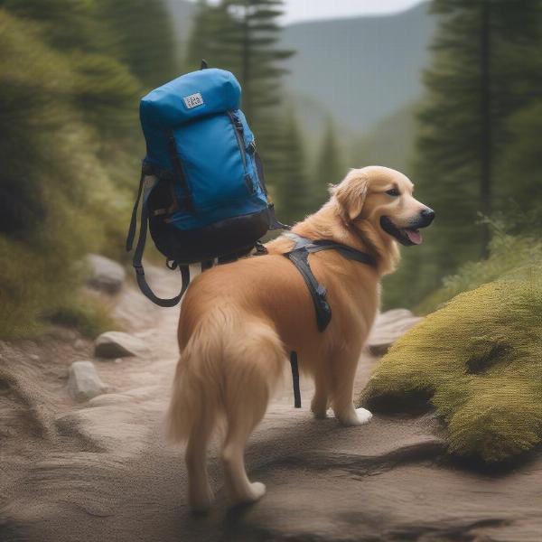 Dog Hiking with a Water Backpack