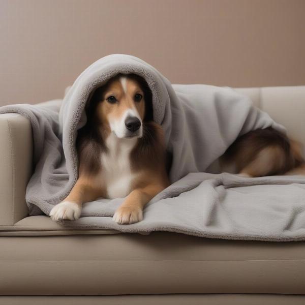 Dog relaxing on a sofa with a water resistant blanket