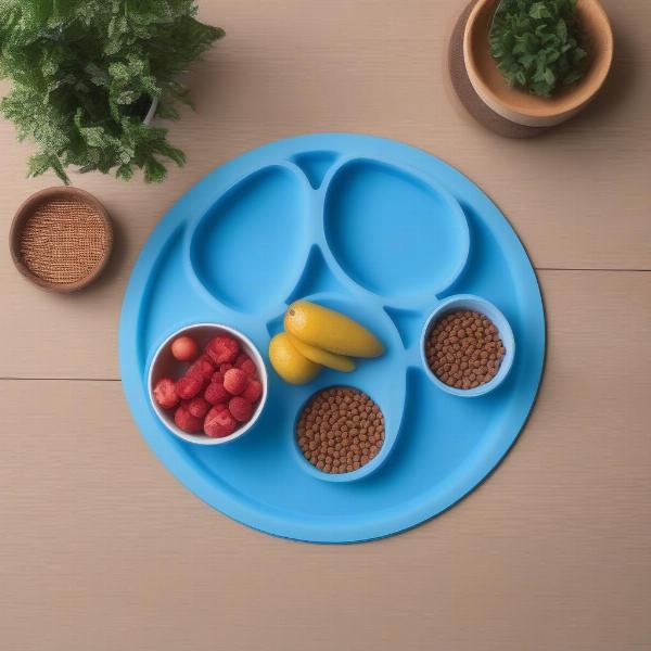 Waterproof silicone dog food mat in vibrant blue color.