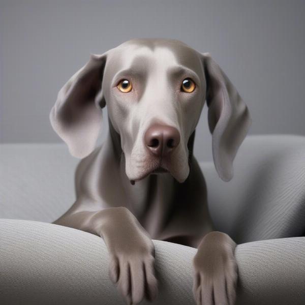 Weimaraner Shedding on a Sofa