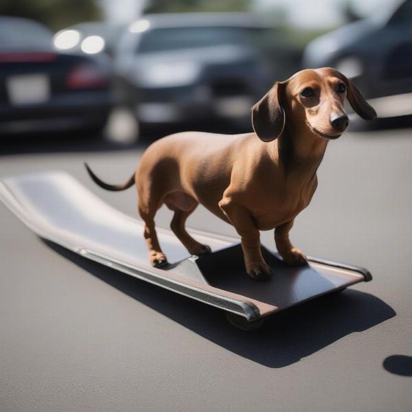 Dachshund using a ramp