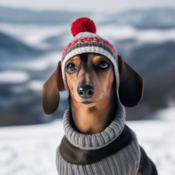 Dachshund in a Winter Hat