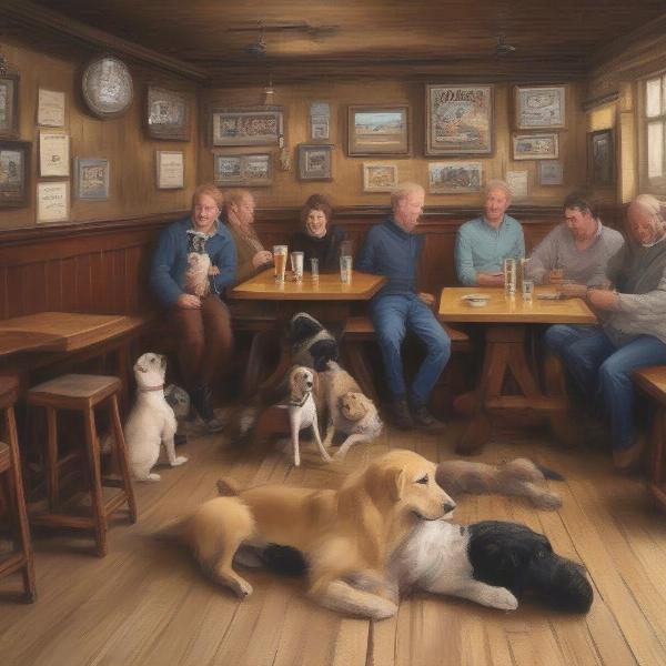 A dog-friendly pub in West Wittering with dogs relaxing with their owners.