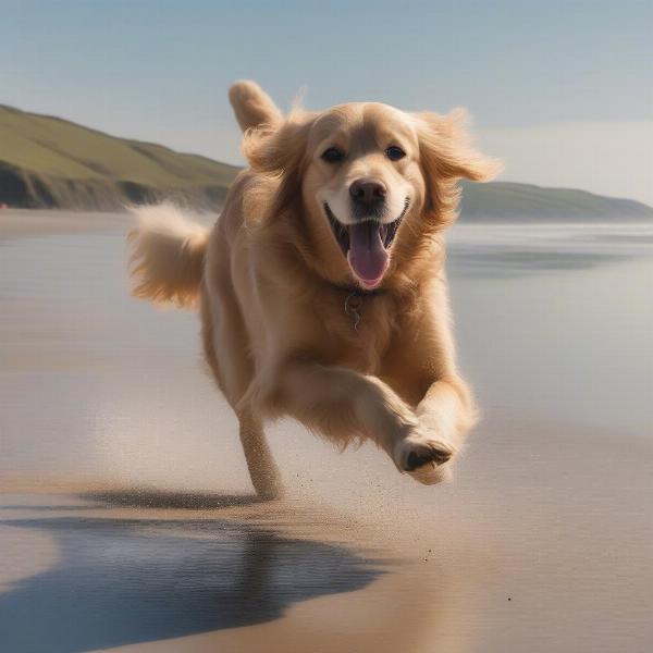 Dog enjoying Westward Ho! beach