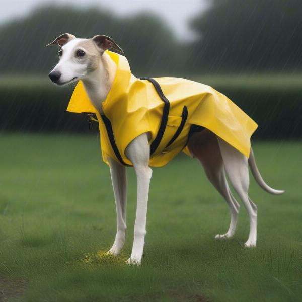 Whippet Wearing a Raincoat