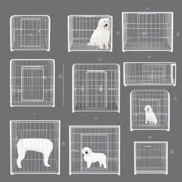 White dog cages in different sizes