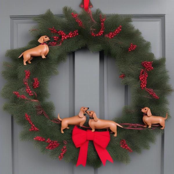 Wiener Dog Christmas Ornament on a Wreath