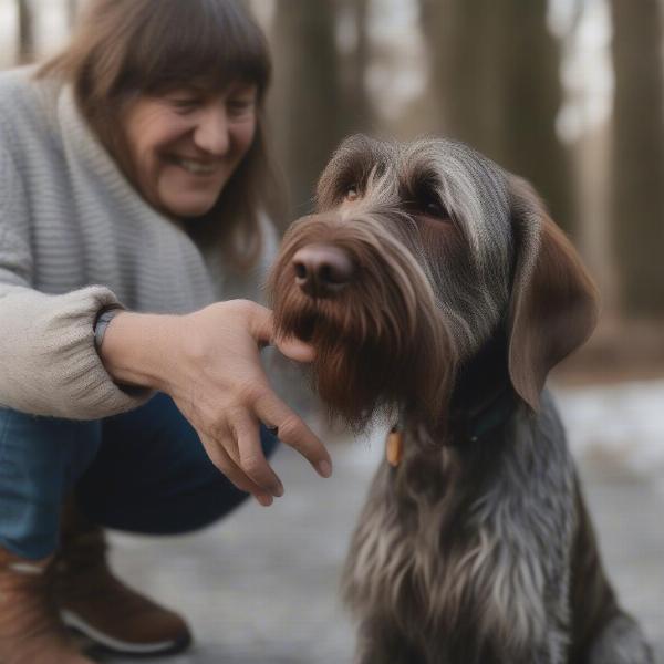 Wirehaired Pointing Griffon being petted