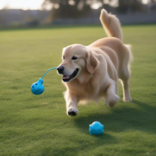 Dog playing with a wobbler toy